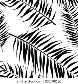 Vector illustration Seamless color palm leaves pattern. Flat style. Black and white