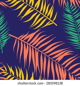 Vector illustration Seamless color palm leaves pattern 
