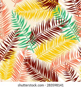 Vector illustration Seamless color palm leaves pattern 