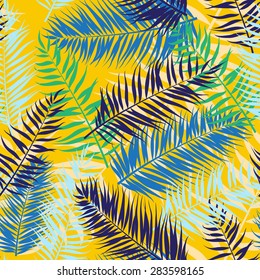 Vector illustration Seamless color palm leaves pattern 