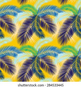 Vector illustration  Seamless color palm leaves pattern