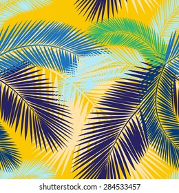 Vector illustration  Seamless color palm leaves pattern