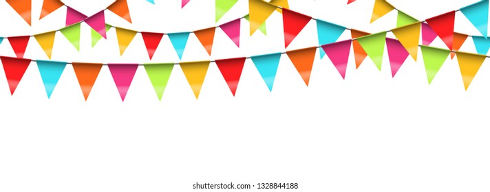 vector illustration of seamless colored garlands on white background for party or carnival usage