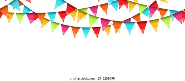 vector illustration of seamless colored garlands on white background for party or carnival usage