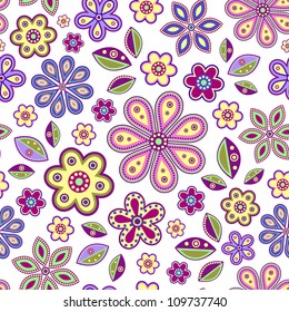 Vector illustration of  seamless with colorful abstract flowers on white background.