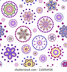 Vector illustration of  seamless with colorful abstract flowers on white background.