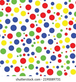 Ilustración vectorial de un patrón de puntos colorido sin fisuras con puntos redondeados de diferente tamaño aislados sobre fondo negro blanco. para envoltura de regalo, papel de invitación, tarjeta de saludo, tejido
