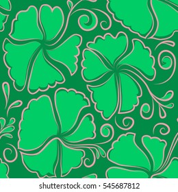 Vector illustration. Vector seamless colorful floral pattern. Hand drawn floral texture, pink and green decorative flowers.