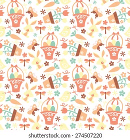 A vector illustration of a seamless cute retro easter pattern.