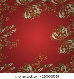 Vector illustration. Seamless damask classic golden pattern. Golden seamless pattern on beige, brown and orange colors with golden elements. Vector abstract background with repeating elements.