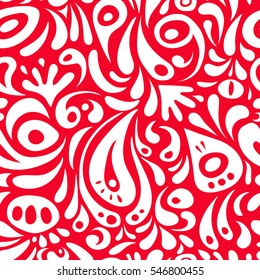 Vector illustration. Seamless damask pattern. Vintage ornamental background with victorian pattern in red and white colors.