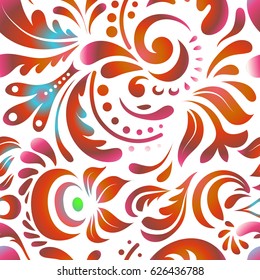 Vector illustration. Seamless damask pattern. Vintage ornamental background with victorian pattern in pink, orange and blue colors.