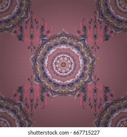 Vector illustration. Seamless damask pattern. Vintage ornamental background with victorian pattern in pink and blue colors.