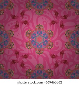 Vector illustration. Seamless damask pattern. Vintage ornamental background with victorian pattern in pink, red and green colors.