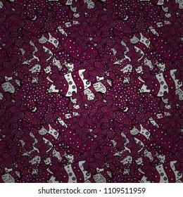 Vector illustration. Seamless decorative background. On purple, black, white, gray and brown colors. Can be used for cards, invitations, save the date cards and many more. Doodles.