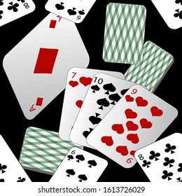 Vector illustration seamless decorative background playing cards or fortune telling gambling