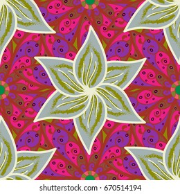 Vector illustration. Seamless decorative background, flower mandala. Flower. On colored background.