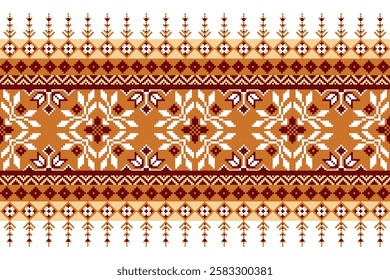 Vector illustration of seamless decorative fabric pattern of Ukrainian folklore. Ethnic ornamental motifs, border elements, traditional Ukrainian and Belarusian folk knitted umbrella patterns.
