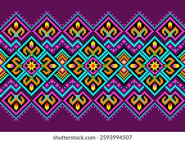 Vector illustration of seamless decorative fabric pattern of Ukrainian folklore. Ethnic ornamental motifs, border elements, traditional Ukrainian and Belarusian folk knitted umbrella patterns.