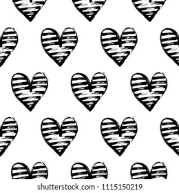 Vector illustration, seamless decorative pattern with hand drawn hearts. 