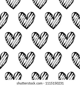 Vector illustration, seamless decorative pattern with hand drawn hearts. 