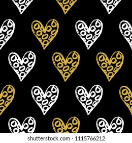 Vector illustration, seamless decorative pattern with hand drawn hearts. 