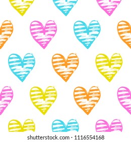 Vector illustration, seamless decorative pattern with hand drawn hearts. 