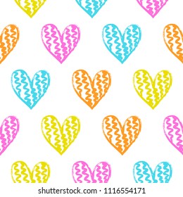 Vector illustration, seamless decorative pattern with hand drawn hearts. 