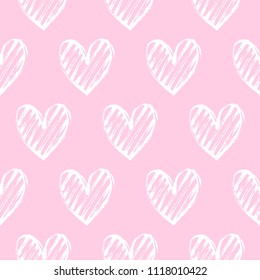 Vector illustration, seamless decorative pattern with hand drawn hearts. 