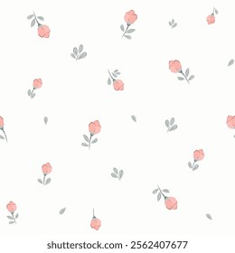 Vector illustration. Seamless Ditsy floral pattern of delicate small pink, red flowers on a light background. Liberty Floral pattern, field of flowers, print for fabric, textile, wallpaper