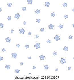 Vector illustration. Seamless Ditsy floral pattern of delicate small blue flowers on a white background. Liberty Floral pattern, field of flowers, print for fabric, textile, wallpaper
