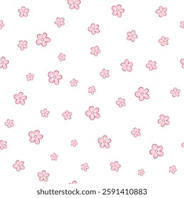 Vector illustration. Seamless Ditsy floral pattern of delicate small pink flowers on a white background. Liberty Floral pattern, field of flowers, print for fabric, textile, wallpaper