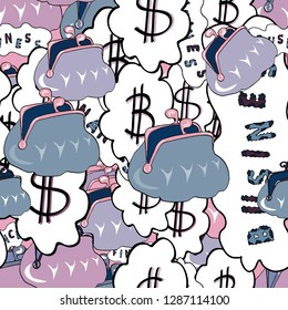 Vector illustration. Seamless Dollar tag sign, money dollar icon - dollar bill symbol. Elements on white, neutral and black colors.