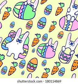 vector illustration. seamless from Doodle decorative eggs and bunnies for Easter,