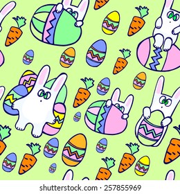 vector illustration. seamless from Doodle decorative eggs and bunnies for Easter,
