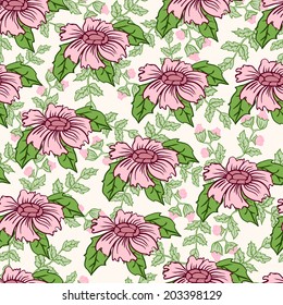 Vector illustration. Seamless doodle floral pattern