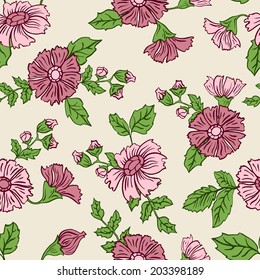 Vector illustration. Seamless doodle floral pattern