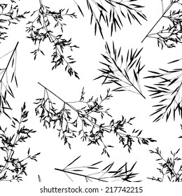 Vector illustration. Seamless doodle grass pattern. Black and white