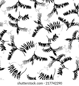 Vector illustration. Seamless doodle grass pattern. Black and white