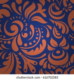 Vector illustration. Vector seamless doodle pattern in blue and orange colors for design, textile or fabric.