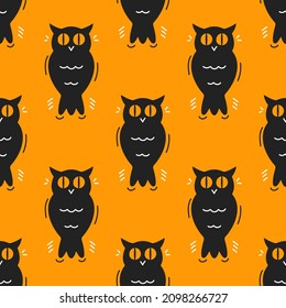 Ilustración vectorial de un dibujo sin fisuras de búhos. Huella de jengibre de Halloween. 