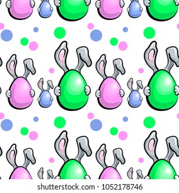 Vector illustration of the seamless easter pattern with rabbit and egg.