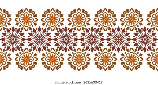 Vector illustration of a seamless ethnic folk pattern in blue tones with floral and geometric patterns. Perfect for use on fabric, wallpaper, wrapping paper and clean, traditional decorative designs.