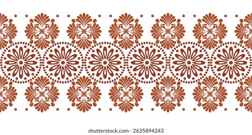 Vector illustration of a seamless ethnic folk pattern in blue tones with floral and geometric patterns. Perfect for use on fabric, wallpaper, wrapping paper and clean, traditional decorative designs.