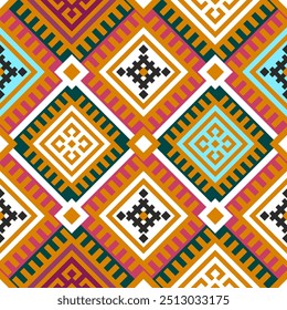 Ilustración vectorial Patrón geométrico étnico sin fisuras en colores orientales Patrón de estilo de bordado sin fisuras Diseño para tela, fondo, alfombra, Fondo de pantalla, ropa, papel de embalaje, cubierta.