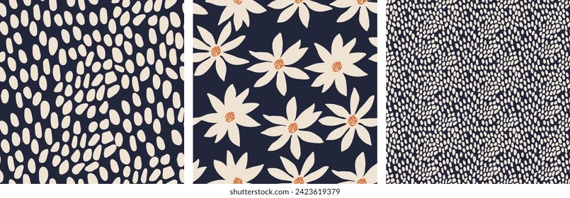 Vector illustration. Seamless fabric pattern. Plants nature. Large set of textures.