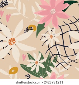 Vector illustration. Seamless fabric pattern. Plants nature.