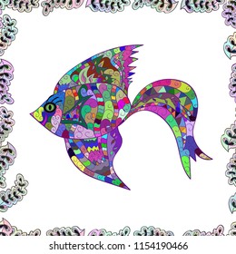 Vector illustration. Seamless Fish pattern. Fishes on white, neutral and green. Handdrawn.