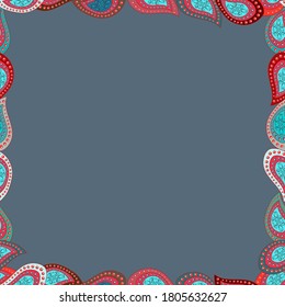 Vector illustration. Seamless Flat design with abstract doodles on red, neutral and blue colors background. Colorful pattern.