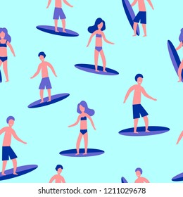 Vector illustration seamless flat pattern of Surfers for print.
